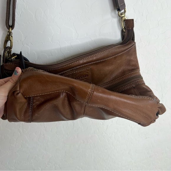 Fossil Morgan Traveler Zip Top Brown Leather Crossbody Shoulder Bag - Picture 7 of 15